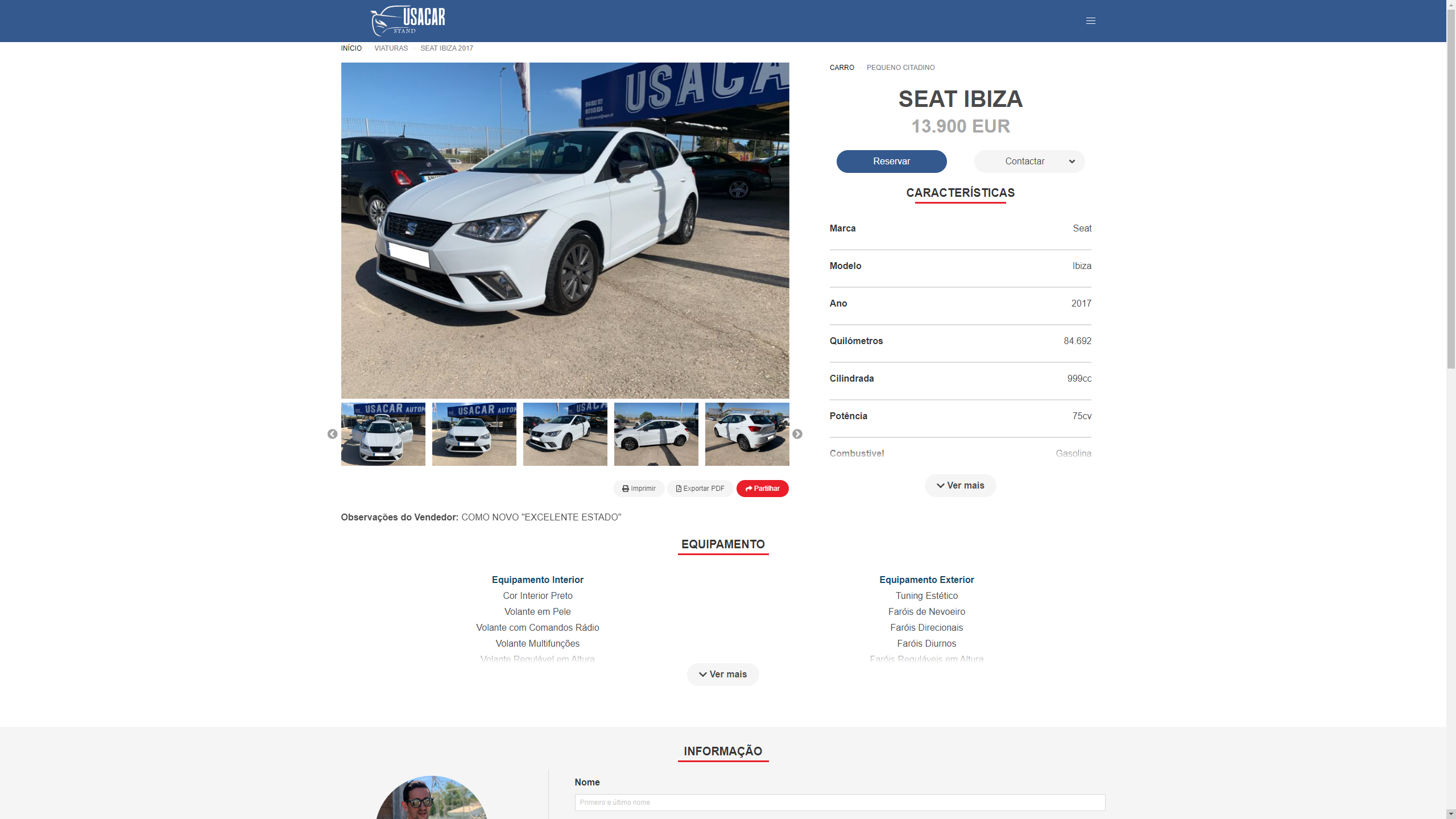 Detalhes da viatura Usacar